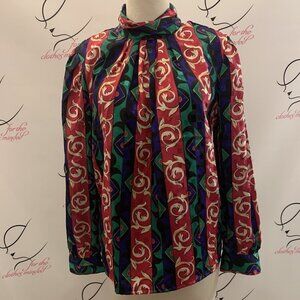 1980's Vtg Laura & Jayne. Sz 8. Vibrant  Baroque Print Blouse. Back Closure. B41